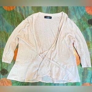 August Silk Cardigan Sweater Womens Beige Cream 3/4 Sleeve Minimalist Large Casu